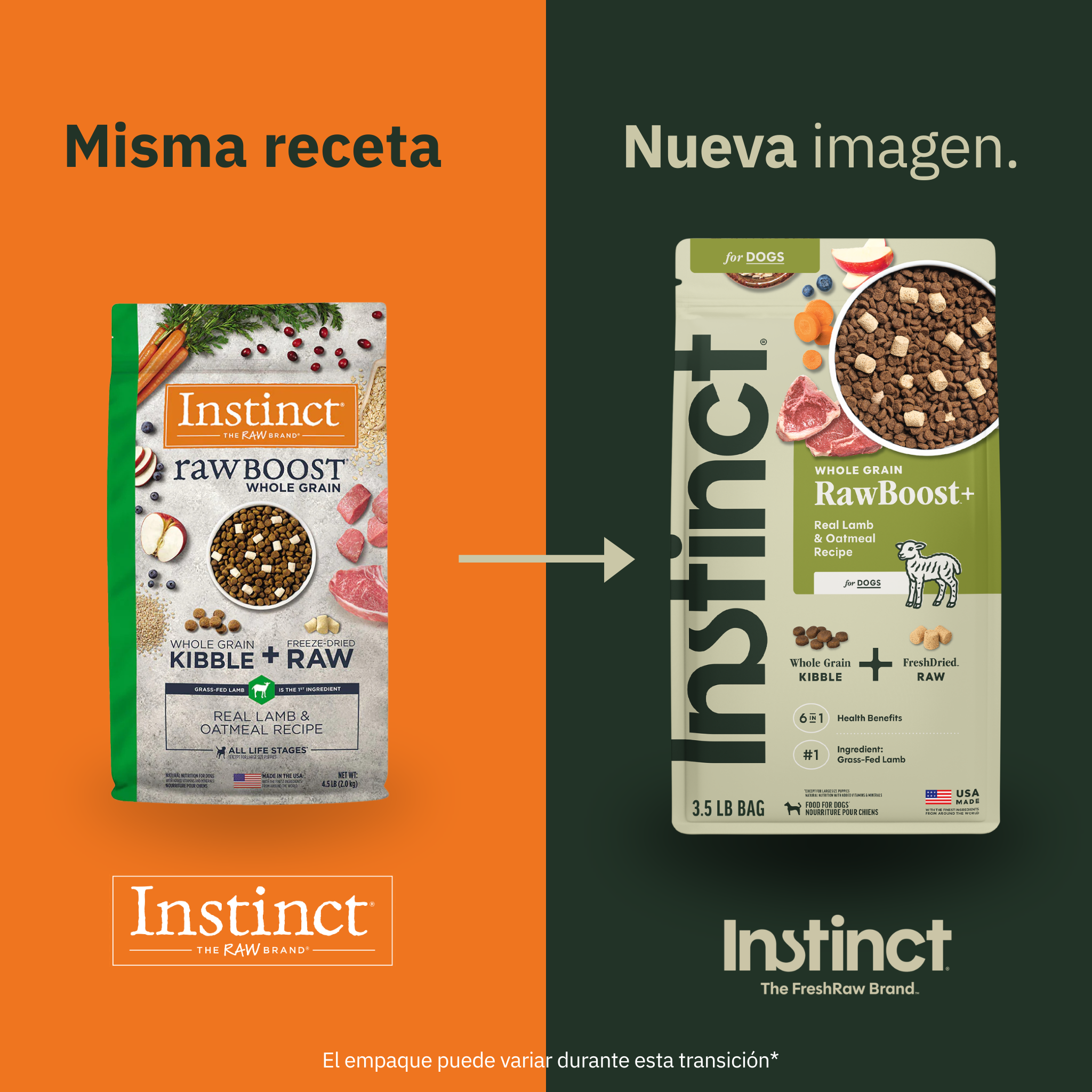 Instinct Raw Boost de Cordero con Granos y Avena para Perros 9.07 kg · SKU 120-11-652977